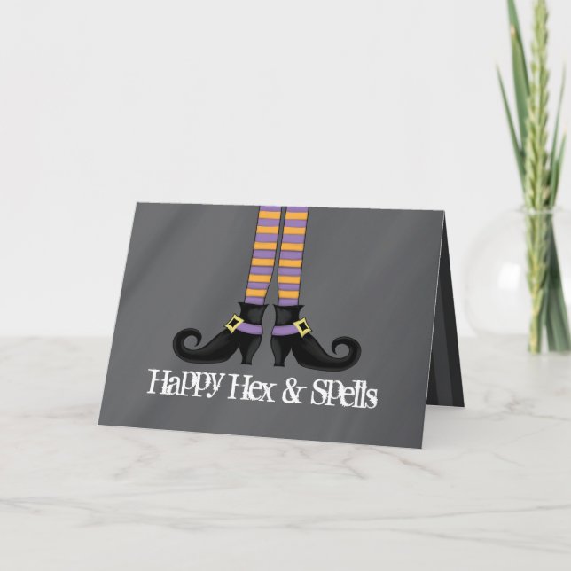 Whimsy Hexenschuhe mit Lila und orangen Streifen Karte (Vorderseite)