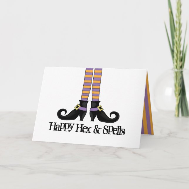 Whimsy Hexenschuhe mit Lila und orangen Streifen Karte (Vorderseite)