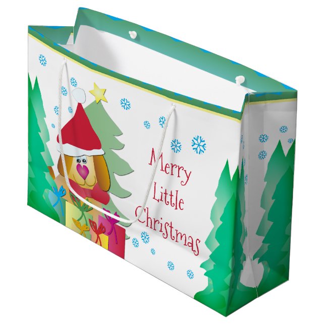 Whimsy Holiday Puppy Dog Festive Große Geschenktüte (Vorderseite Schrägansicht)