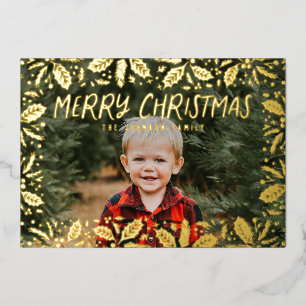 Whimsy Holly Border Foto Christmas Folien Feiertagskarte