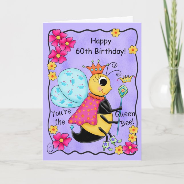Whimsy Honey Queen Bee Happy 60. Geburtstag Karte (Vorderseite)