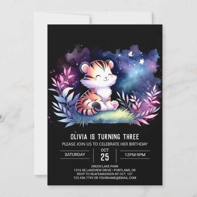 Whimsy Jungle Tiger Geburtstag Einladung (Vorderseite)