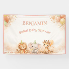 Whimsy Lion Elephant Giraffe Pastel Neutral Party Banner