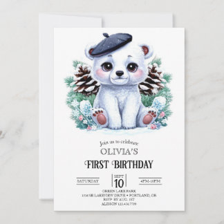 Whimsy Magic Polar Bär 1. Geburtstag digital Einladung