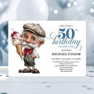 Whimsy Man 50th Birthday Bash Humor Invitation Einladung
