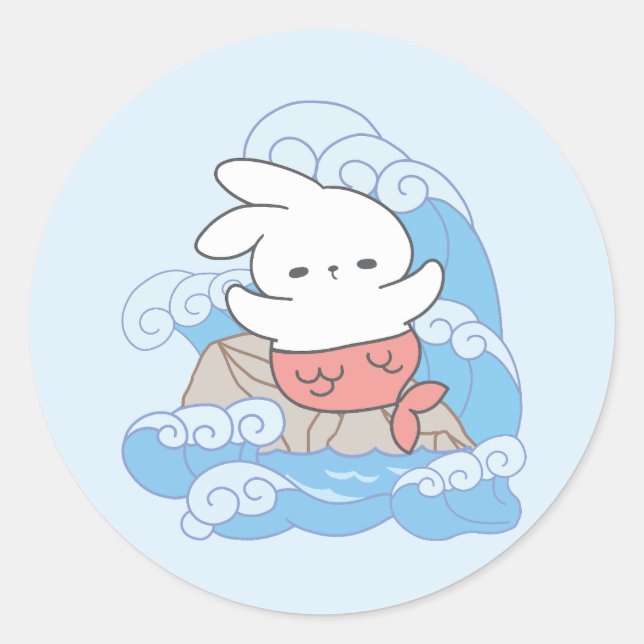 Whimsy Mer-Bunny Adventure Runder Aufkleber (Vorderseite)