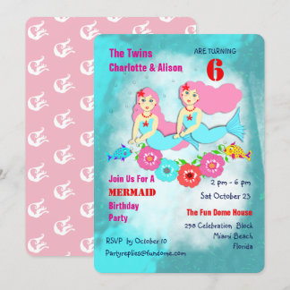 Whimsy Mermaid Twin Girls Invitation de fête d'ann