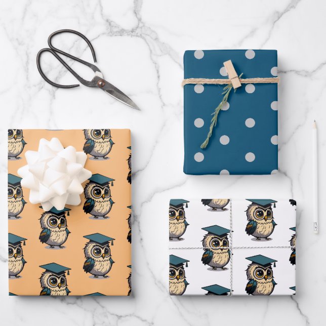 Whimsy Niedlich Owl Kid Grad School Lehrer Cartoon Geschenkpapier Set (Vorderseite)