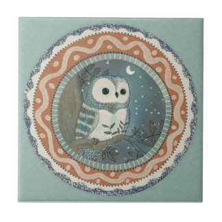 Whimsy Owl Mint Blau Terrakotta Türkis Aqua Fliese