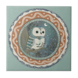 Whimsy Owl Mint Blue Terracotta Teal Aqua Fliese