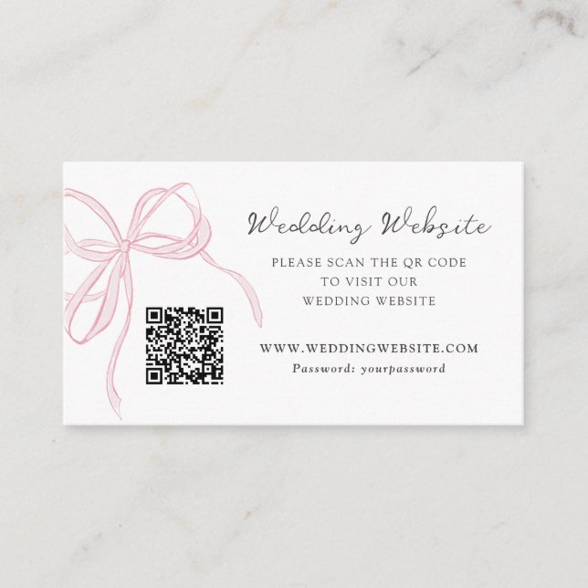 Whimsy Pink Bow Wedding QR Code Begleitkarte (Vorderseite)