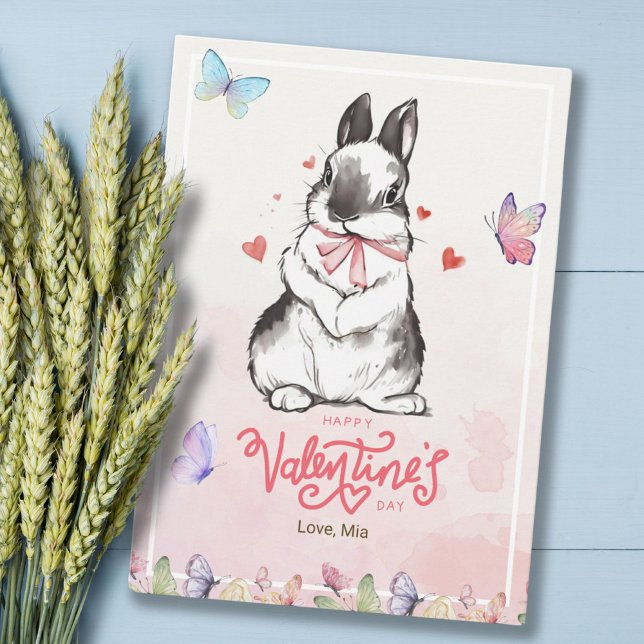 Whimsy Pink Butterflies & Bunny Valentine's Day Karte (Whimsy Pink Butterflies & Bunny Valentine's Day Card)
