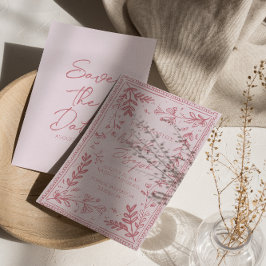 Whimsy Pink Hand Drawn Floral Garden Save The Date
