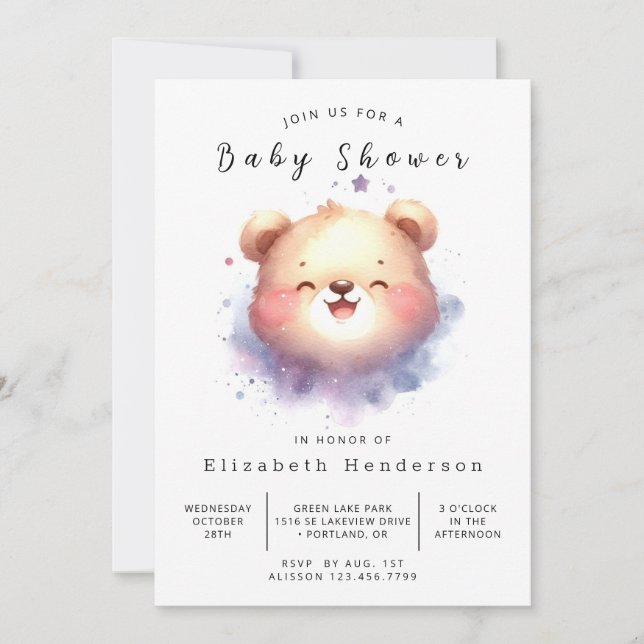 Whimsy Printable Bear Baby Dusche Einladung (Vorderseite)