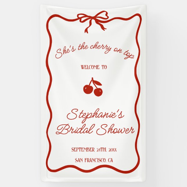 Whimsy Red She is the Cherry on Top Brautparty Banner (Vertikal)