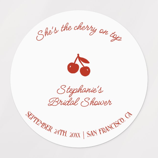 Whimsy Red She's the Cherry on Top Bridal Shower Etiketten (Design 1)