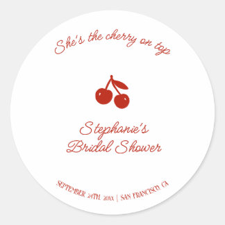 Whimsy Red She's the Cherry on Top Bridal Shower Runder Aufkleber