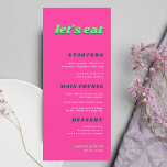 Whimsy Retro Groovy 70er Essen wir Pink Wedding Menükarte<br><div class="desc">Dieses elegante Hochzeitsmenü mit individuellem Text und groovy Skript würde Ihr Party wunderbar ergänzen! Ändern Sie den Text einfach,  indem Sie auf die Option "Personalisieren Sie diese Vorlage" klicken.</div>