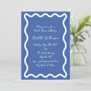 Whimsy Script Blue Scribble Border Brautparty Einladung