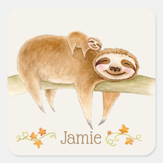 Whimsy sloge Aquarell individuelle Name Quadratischer Aufkleber (Vorderseite)