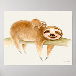 Whimsy sloth und niedliche Babyfarbe Poster