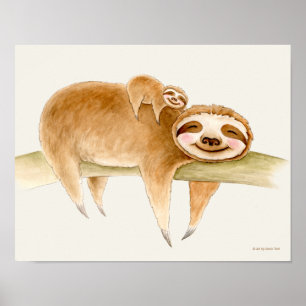 Whimsy sloth und niedliche Babyfarbe Poster