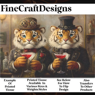 Whimsy Steampunk Tigers & Cocktails AX3 Decoupage Seidenpapier