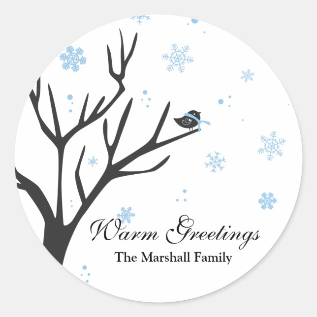 Whimsy Tree and Bird - Snowflakes Sticker (Vorderseite)