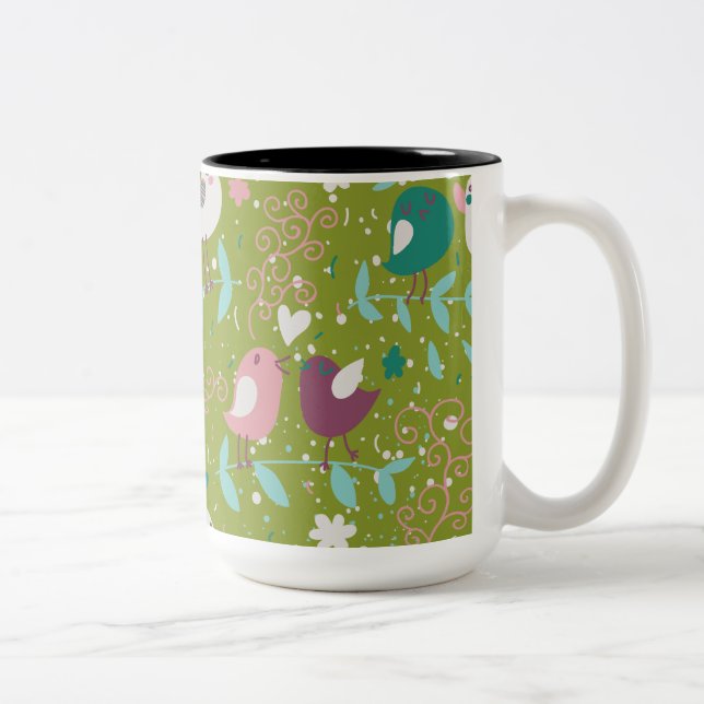 Whimsy Tweety Vögel auf Reben Zweifarbige Tasse (Rechts)