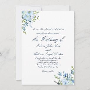Whimsy Watercolor Blue Botanical Script Wedding Einladung