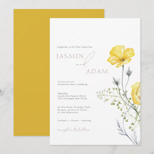 Whimsy-Wildblumen Mustard Yellow Monogram Wedding Einladung
