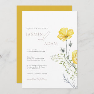 Whimsy-Wildblumen Mustard Yellow Monogram Wedding Einladung