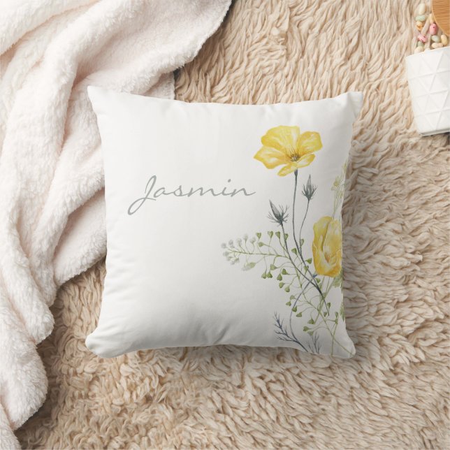 Whimsy-Wildblumen Mustard Yellow Name Kissen (Decke)