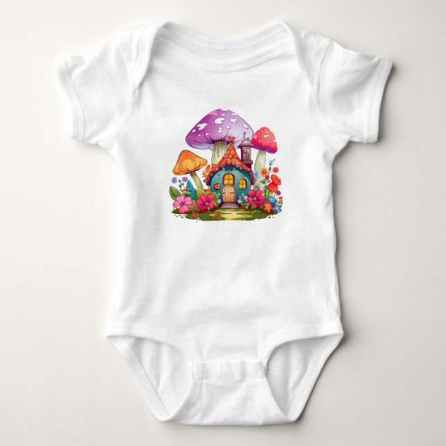 Whimsy Wonderland Mushroom House Baby Bodysuit Baby Strampler (Vorderseite)