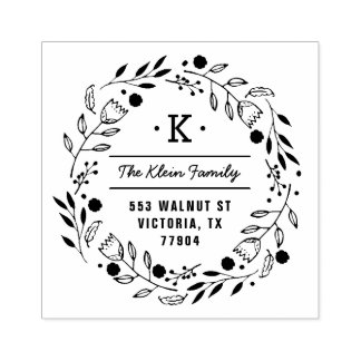 Whimsy Wreath Monogram Address Briefmarke Gummistempel