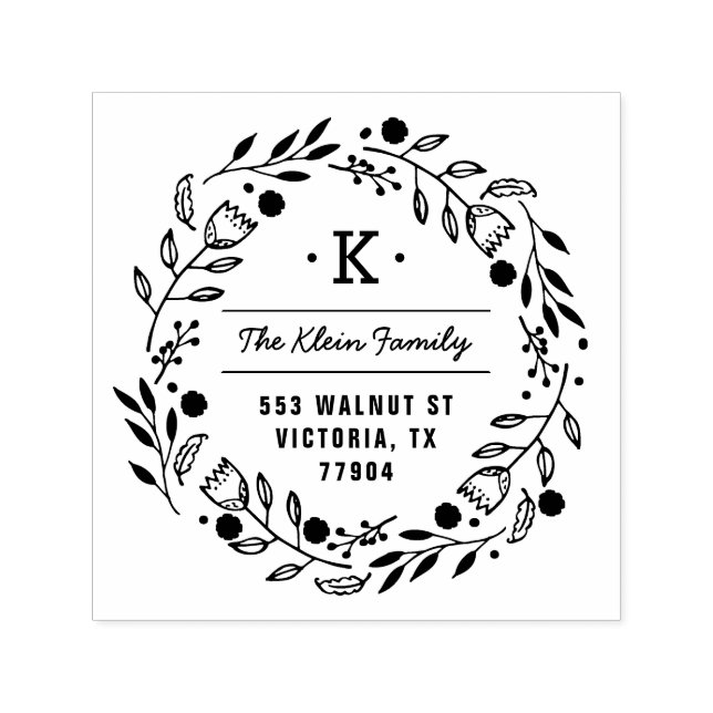 Whimsy Wreath Monogram Address Briefmarke Permastempel (Design)