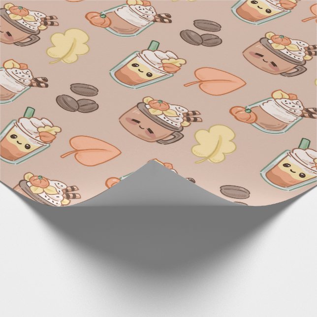 Whipped Autumn Drinks & Leaves Pattern Geschenkpapier (Ecke)