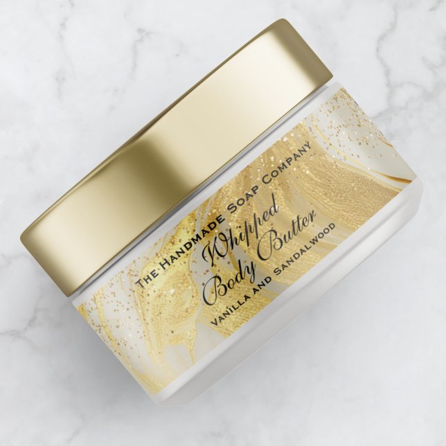 Whipped Body Butter Ivory Gold Glitter Jar Label (Von Creator hochgeladen)