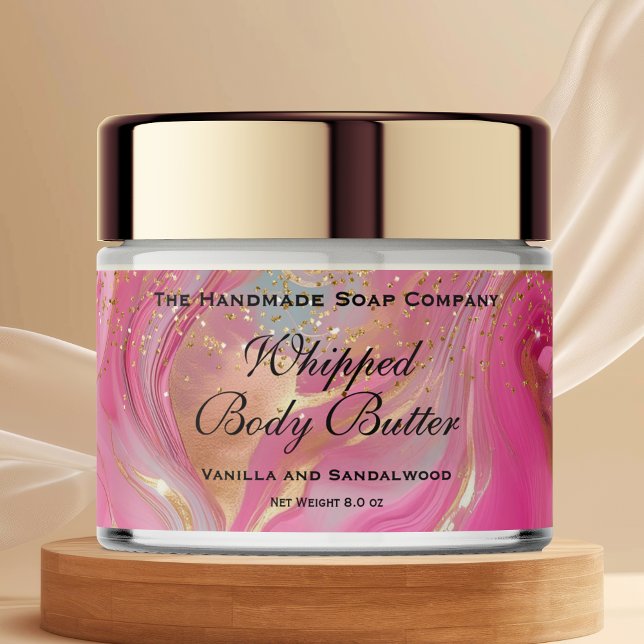 Whipped Body Butter Jar Label Pink Gold Glitter (Von Creator hochgeladen)