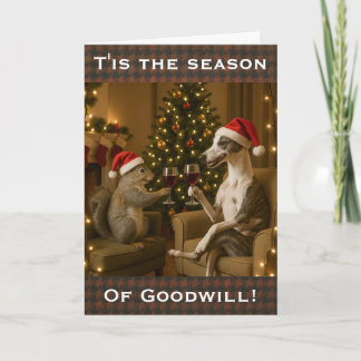Whippet and Squirrel Christmas greetings card Karte
