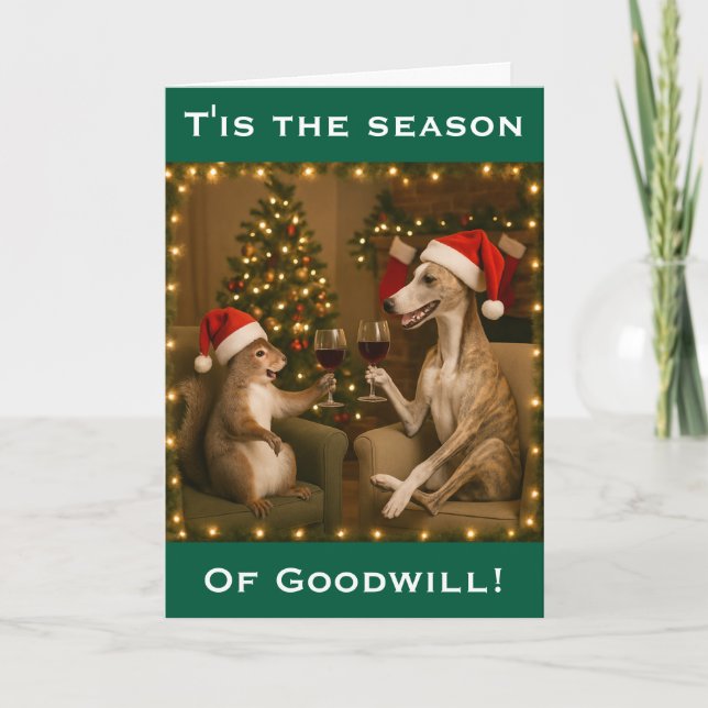 Whippet and Squirrel Christmas greetings card Karte (Vorderseite)