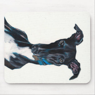 Whippet Art Original Farbstift Gezeichnet Schwarz Mousepad