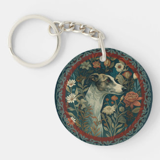 Whippet Brindle and White William Morris Floral Schlüsselanhänger