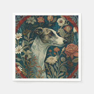 Whippet Brindle and White William Morris Style Serviette