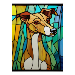 Whippet Buntglas-Hundeporträt  Poster