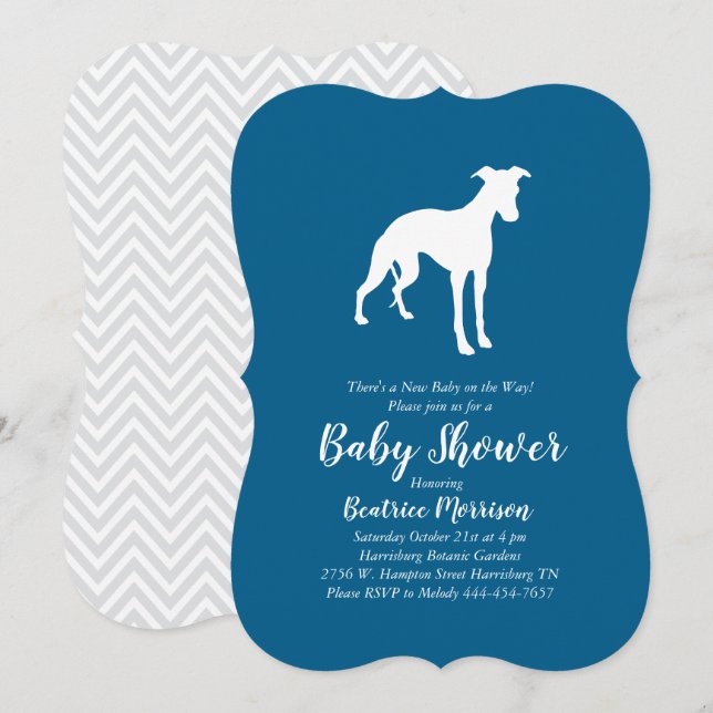 Whippet Dog Baby Shower Blue Einladung (Vorne/Hinten)
