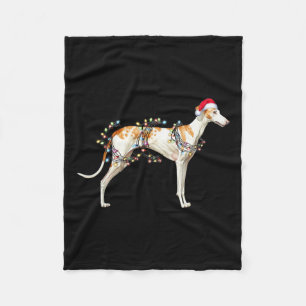 Whippet Dog Santa Claus Hat Weihnachtslicht Fleecedecke