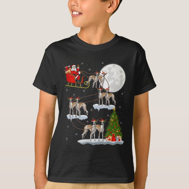 Whippet Dog Santa Sleigh Flying Funny Magical Chri T-Shirt (Vorderseite)