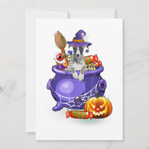 Whippet Dog with witch hat Candy Pumpkin Halloween Feiertagskarte