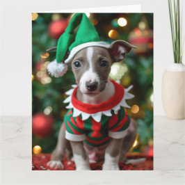 Whippet Elf Puppy Christmas Card Karte